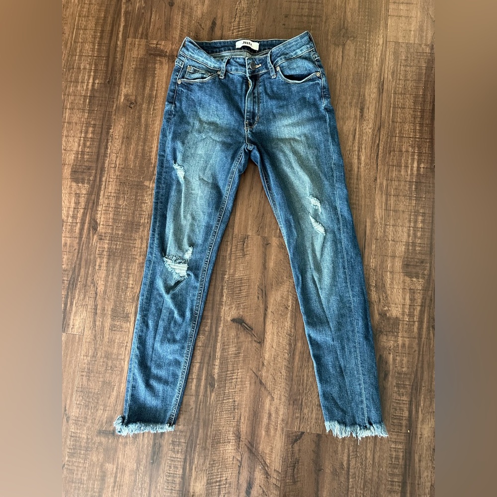JBD. Just Black Denim size 25 - Frayed Raw Hem distressed ripped skinny jeans